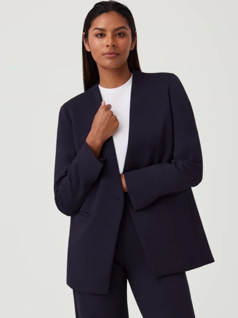 Spanx The Perfect Oversized Blazer Relaxed Fit Stretch Jacket Navy Blue Size 3X